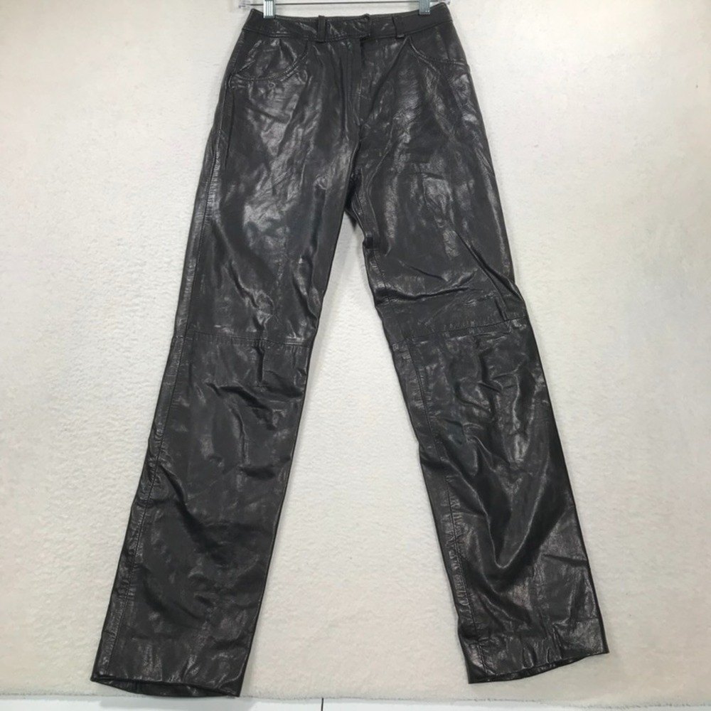 Vintage Leather Pants Womens 10 Black Leather Beged-Or Israel Made Lined 26x31
